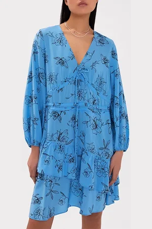 Ivy & Oak Nia Mini Length Ruffle Dress Flower Summer Sky