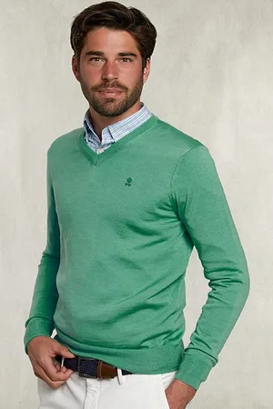 River Woods Basic Merino V-neck Pullover Margarita Mix Green