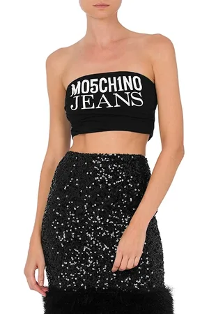 Moschino Logo Print Crop Top Black