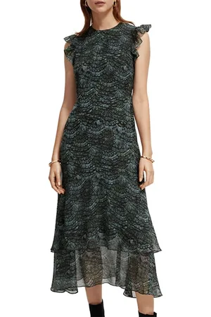 Scotch&Soda Sleeveless Midi Flounce Dress Feather Bottle Green