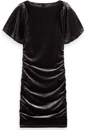 Scotch&Soda Fitted Short Sleeved Dress With Gathering Detail Black Sky