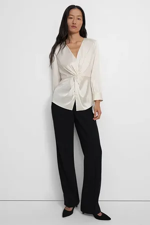 THEORY Twist Blouse In Satin Rice