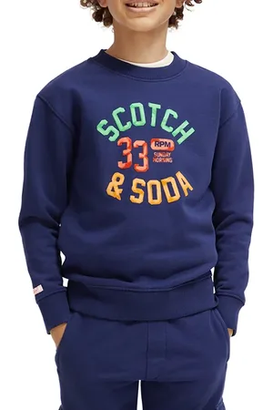 Scotch&Soda Relaxed Fit Artwork Sweatshirt In Organic Cotton Marine Blue