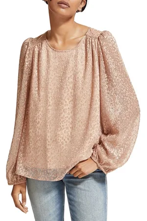 Scotch&Soda Metallic Balloon Sleeve Drapey Blouse Metallic Rose