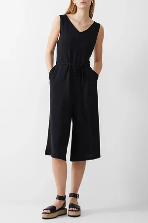 French Connection Culotte Crinkle Jumpsuit Black