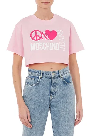 Moschino Cropped Peace & Love Logo T-shirt Pink