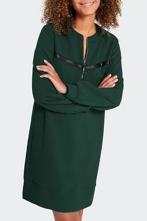 ICODE Green Waffle-knit Dress With Letter Bands Green
