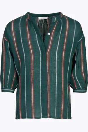 BY-BAR Girls Cecile Crepe Stripe Blou Dark Green