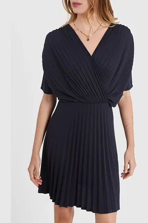 ICODE Navy Pique Knit Pleated Dress