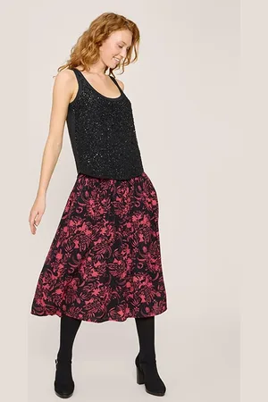 White Stuff Maeva Midi Skirt Black Printed