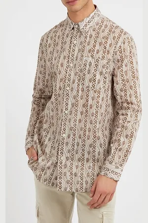 Guess GUESS Ls Collins Aop Shirt Beige Bohemian Print