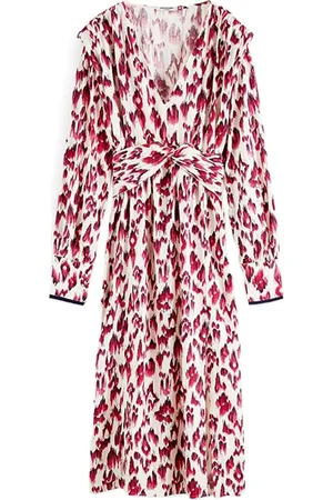 Scotch&Soda Long-sleeve Draped Dress With Slit Detail Brushed Ikat Cherr