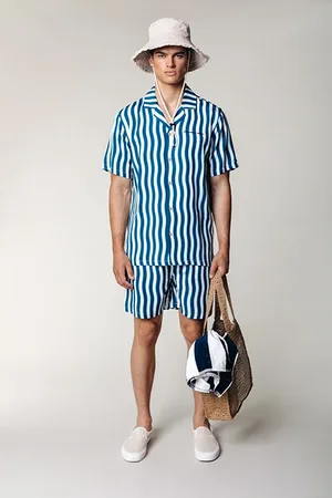 Colourful rebel Ezra Wavy Stripes Short Sleeve Shirt Deep Petrol