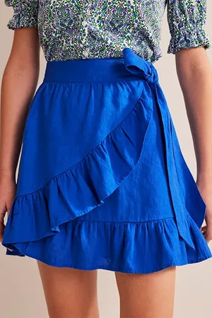 Boden Linen Flippy Wrap Skirt Island Sapphire