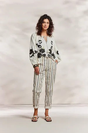 Summum Woman Top Linnen Heavy Embroidery Ivory