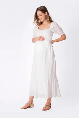 Séraphine Shirred Maternity Dress White