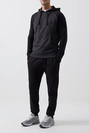 French Connection Logo Overhead Raglan Sweat Hoodie Black/charcoal Mel
