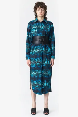 Marcell Von Berlin Oversized Shirt Dress Snake Print Blue