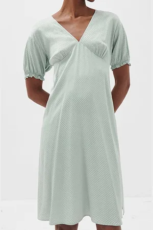 American Vintage V-neck Midi Dress With Short-sleeves Grisaille