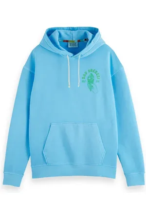 Scotch&Soda Garment-dyed Artwork Hoodie Blue Lagoon