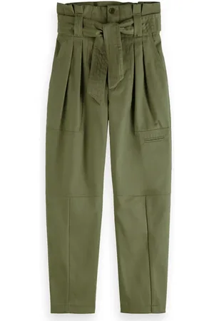 Scotch&Soda Girls Paper Bag Cargo Pants In Clean Twill Army