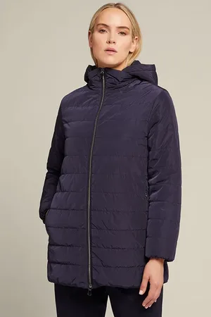Elena Miro Long Hooded Down Jacket Blue