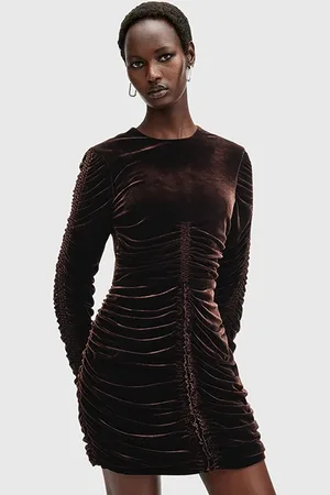 AllSaints Eris Velvet Dress Rich Brown