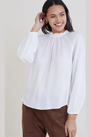 Bella Dahl Raglan Sleeve Shirred Neck Top White