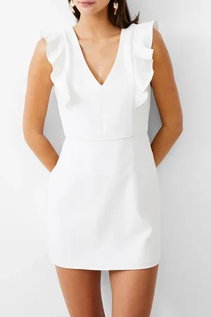 French Connection Frill Vee Tailored Dress Short Summer White