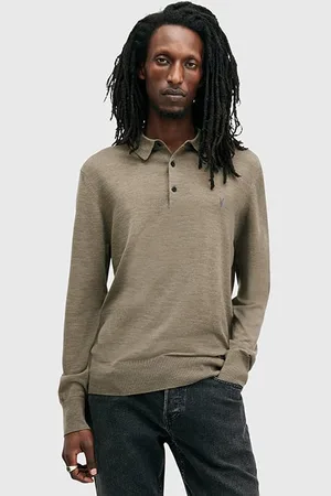 AllSaints Mode Merino Ls Polo Taylor Green