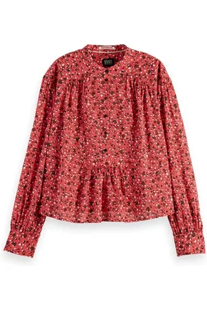 Scotch&Soda Popover Shirt With Gathering Space Floral Electric Red
