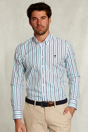 River Woods Slim Fit Striped Shirt Green/blue Green