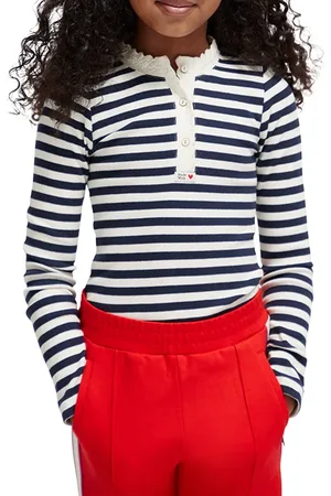 Scotch&Soda Long-sleeved Wave Placket Detail T-shirt Marine Stripe
