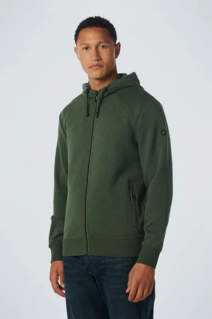 No Excess Sweater Hooded Full Zipper Double Layer Jacquard Stretch Dar