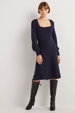 Boden Square Neck Knitted Dress Nav