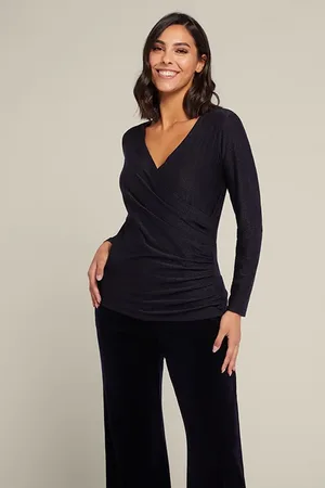 Elena Miro Lurex T-shirt With Front Cross Over Blue