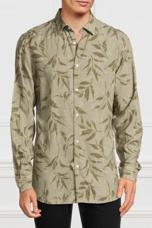 Guess GUESS Benny New Collar Pau Olive Macroleaf Casual Shirt Print