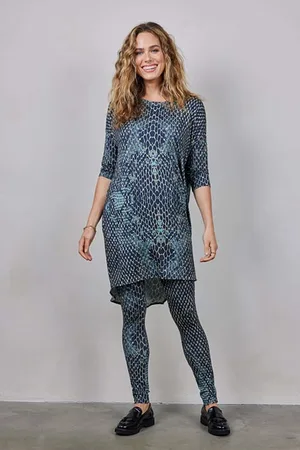 DIDI Easy Loose Dress 3/4 Sleeve Print Darkblue With Sneakpeak Pr