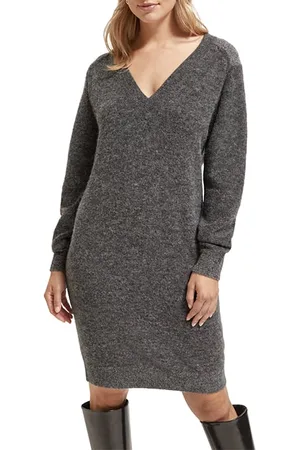 Scotch&Soda Relaxed V Neck Knitted Dress Charcoal Melange