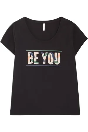 ICODE Black T-shirt With Printed Letter Slogan