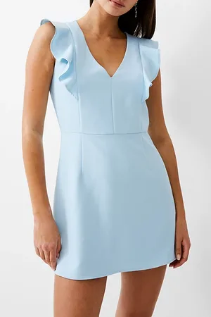 French Connection Frill Vee Tailored Dress Short Dream Blue