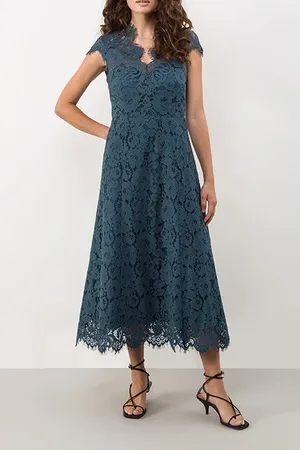 Ivy & Oak Lace Dress Midi Storm Blue