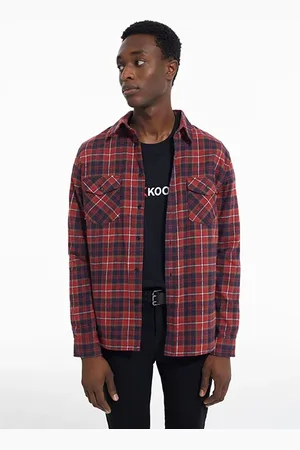 The Kooples Chemise Droite A Carreaux Avec Poche Plaquees Red / Black