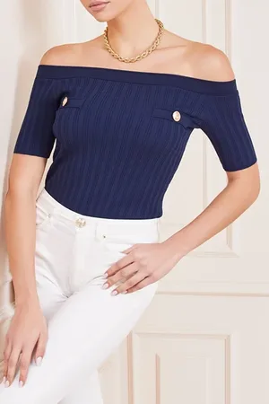 Guess GUESS Orione Off Shoulder Secret Sweater Blue