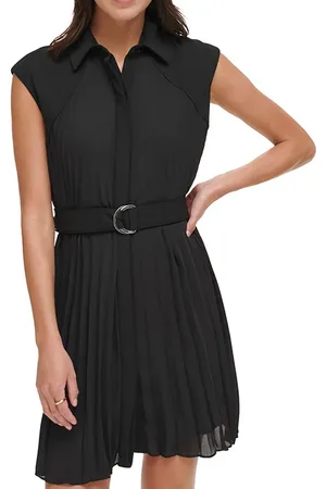 DKNY S/l Pleated Polo Col Black