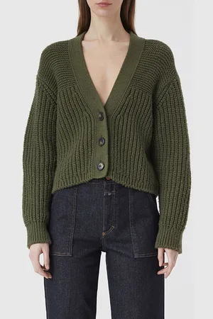 Closed V Cardigan Long Sleeve Knits Industrial Green