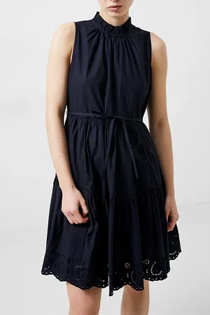 French Connection Tiered Broderie Mix Dress Black