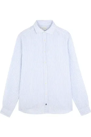 SCALPERS Fancy Linen Shirt Blue Stripes
