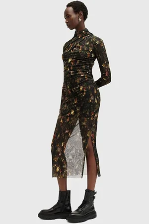 AllSaints Tia Mesh Dress Kateri Hazel Brown