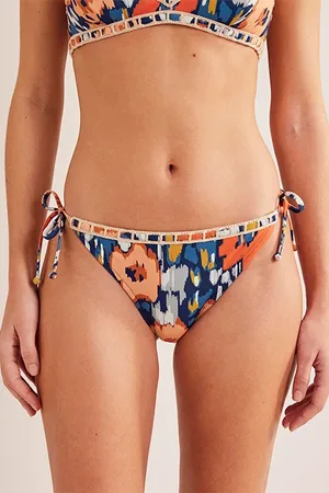 Boden Crochet Trim Bikini Bottoms Navy, Abstract Poppy